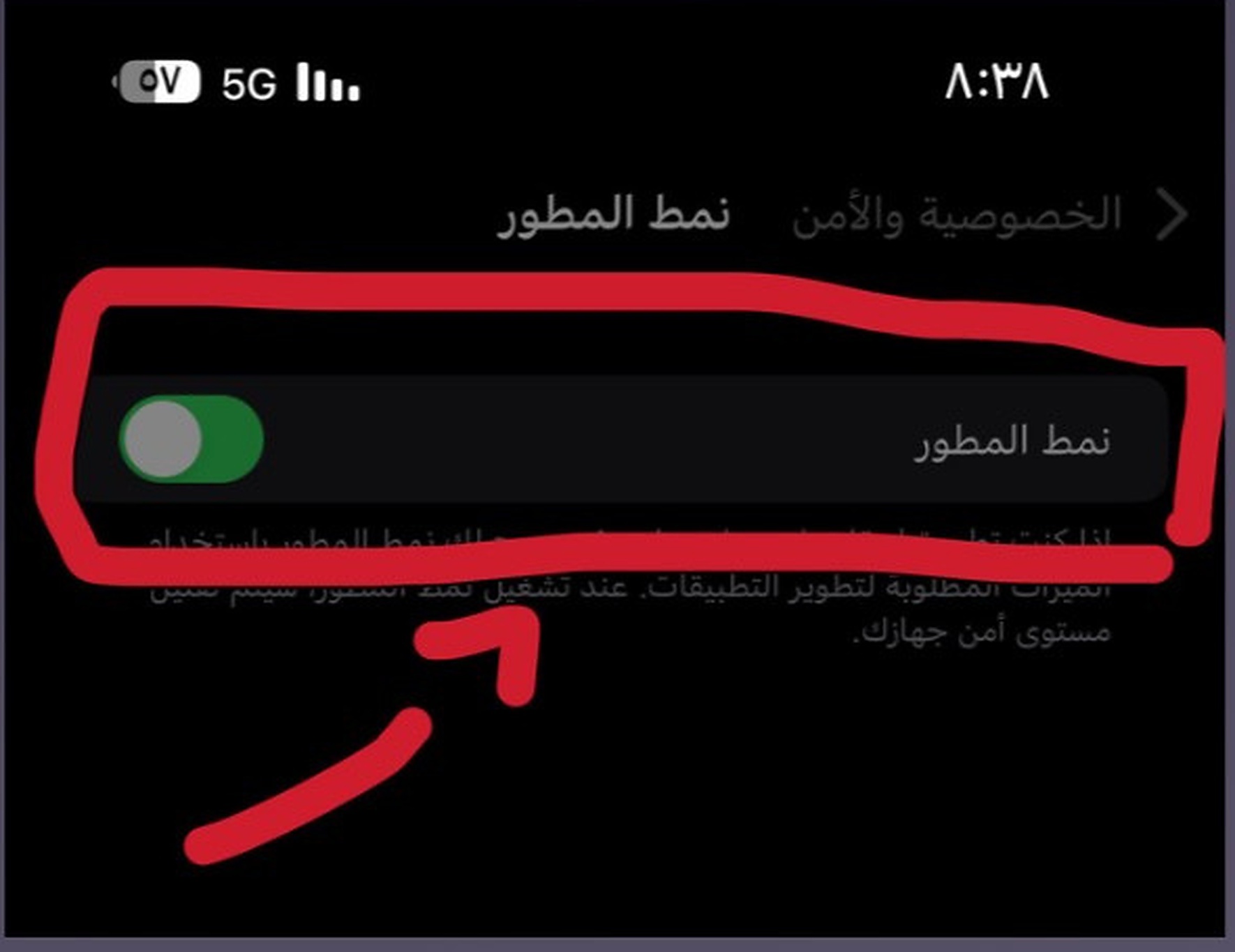 فعّل نمط المطور
